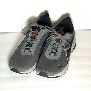 Puma Gray Mesh Slip-On Style Sneakers with Orange Logo Detail